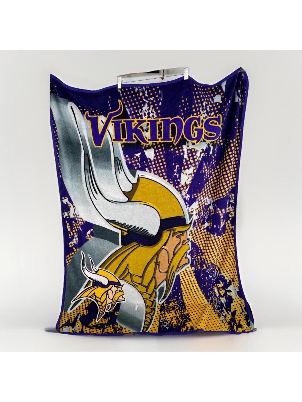 Vintage Minnesota Vikings Throw Blanket 44x61 NFL Fleece Purple Gold